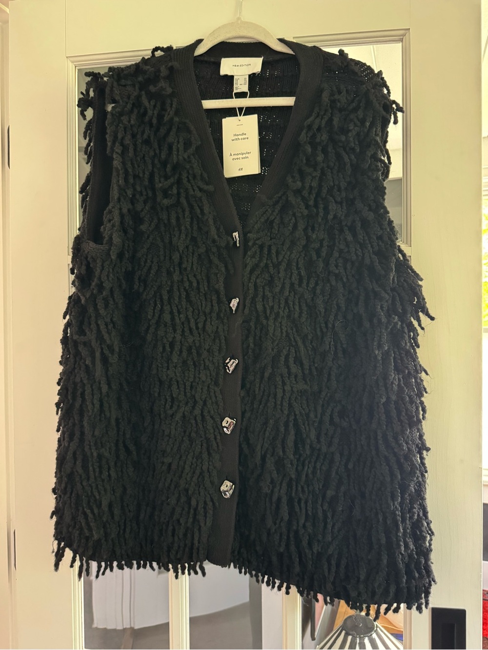 H&M Black Shag Knit Button-Up Vest